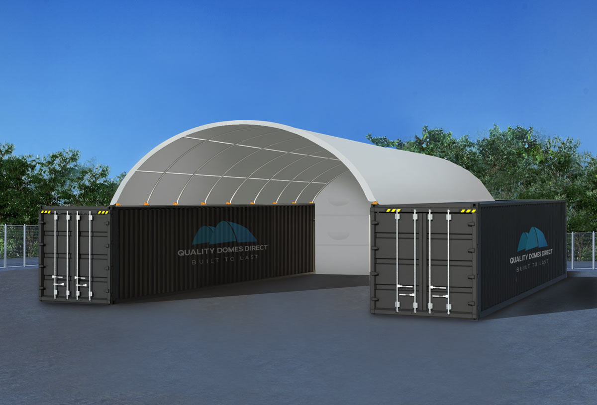 20x40ft (6x12m) quicklock commercial grade dome with semi permanent end wall (grey). 20x40ft (6x12m) quicklock commercial grade dome with semi permanent end wall (grey).